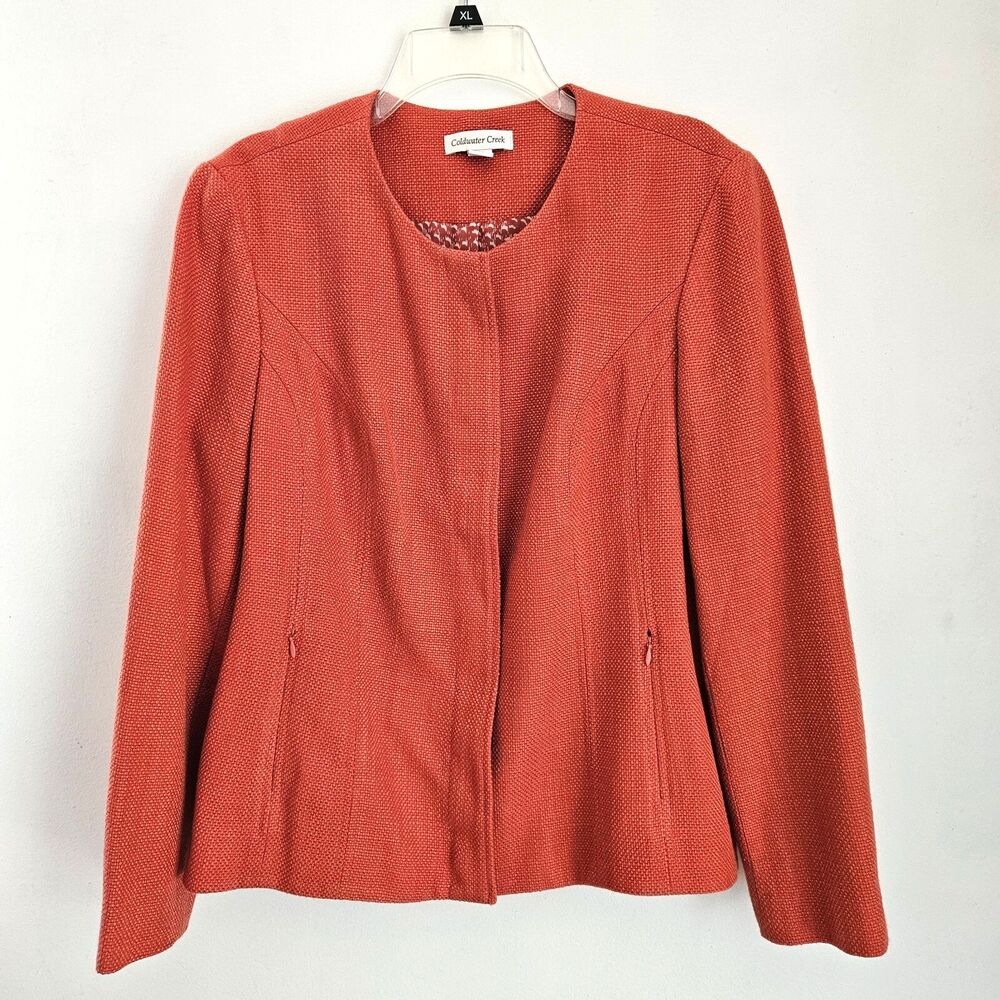 Coldwater Creek Blazer Womens 16 Burnt Orange Fall Jacket Zip Pockets & Sleeves